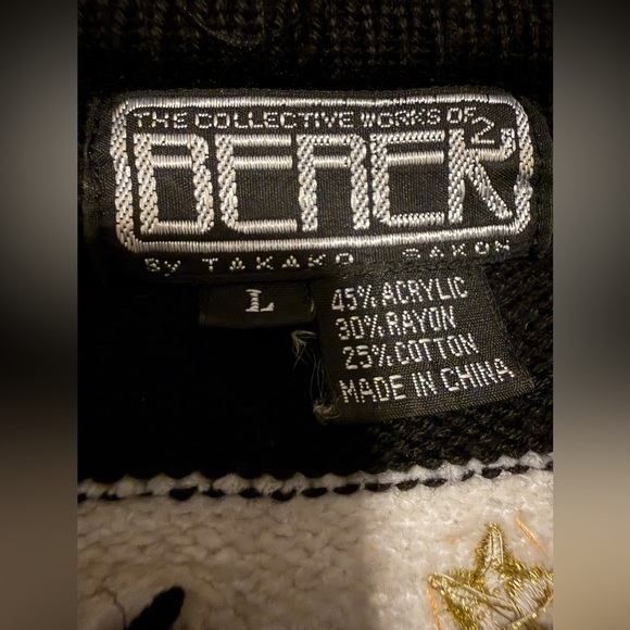 Rare Vintage Berek Black and White Checkered Cat Sweater Size Large - Picture 8 of 9